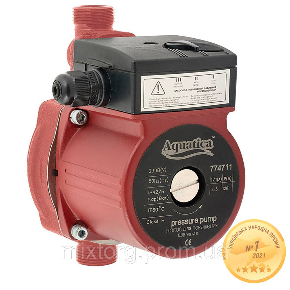 Насос для підвищення тиску 120Вт Hmax 9м Qmax 30л/хв Ø¾" 160мм + гайки Ø½" AQUATICA (774711) Насос для підвищення тиску 120Вт Hmax 9м Qmax 30л/хв Ø¾" 160мм + гайки Ø½" AQUATICA (774711)