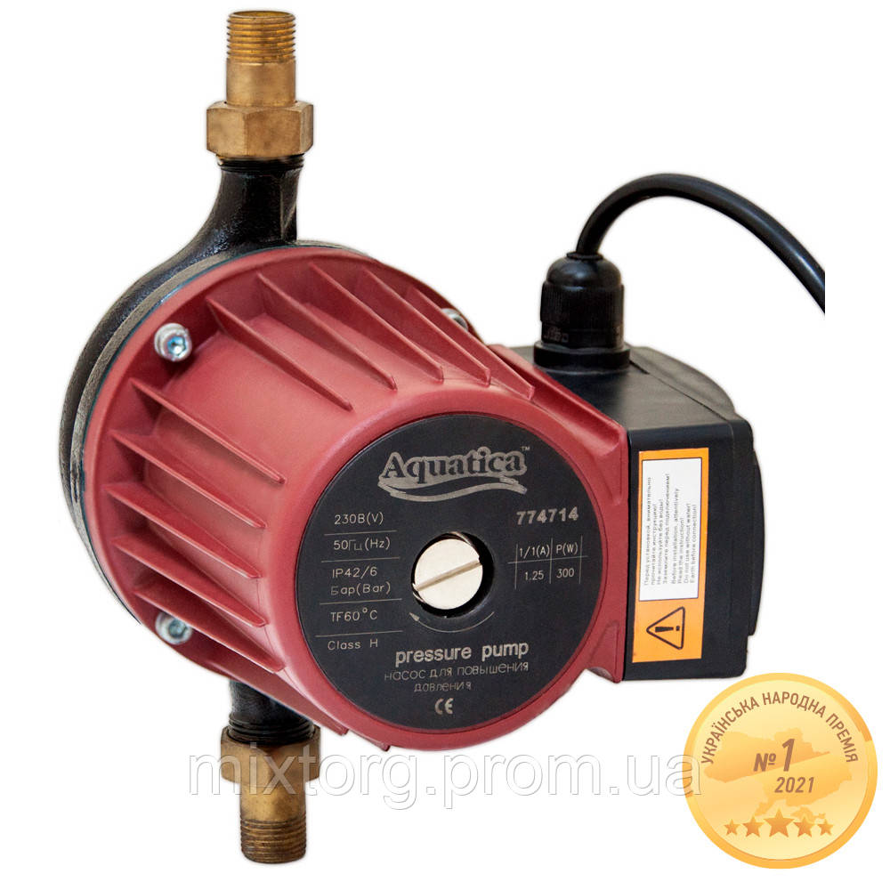 Насос для підвищення тиску 270Вт Hmax 12м Qmax 47л/хв Ø¾" 195мм + гайки Ø½" AQUATICA (774714) Насос для підвищення тиску 270Вт Hmax 12м Qmax 47л/хв Ø¾" 195мм + гайки Ø½" AQUATICA (774714)