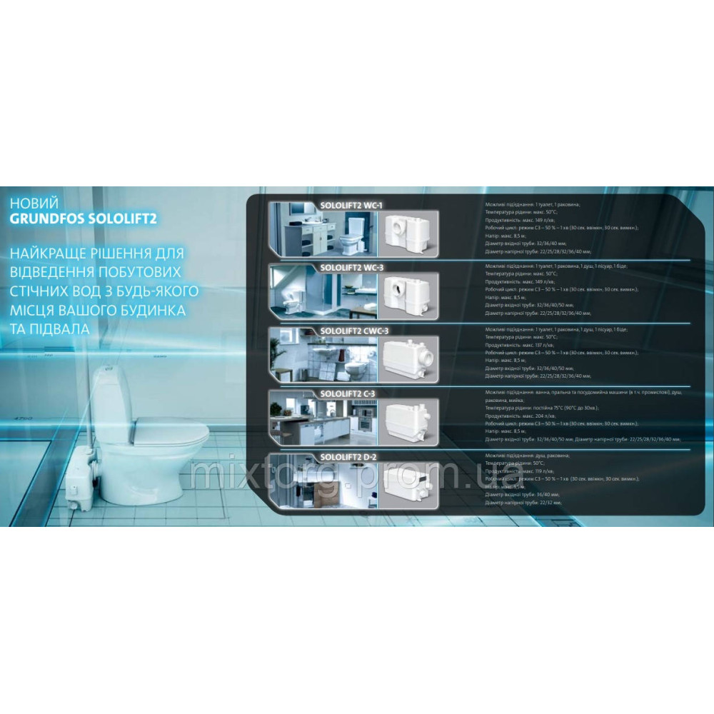 КАНАЛІЗАЦІОННА НАСОСНА ВСТАНОВЛЕННЯ GRUNDFOS SOLOLIFT2 C-3 КАНАЛІЗАЦІОННА НАСОСНА ВСТАНОВЛЕННЯ GRUNDFOS SOLOLIFT2 C-3