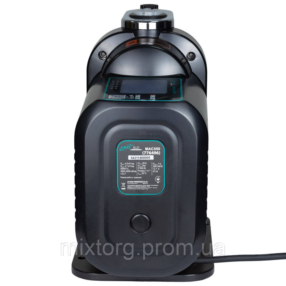 Станція 0.55кВт Hmax 40м Qmax 80л/хв з частотним регулюванням 3.0 LEO MAC550 (776496) Станція 0.55кВт Hmax 40м Qmax 80л/хв з частотним регулюванням 3.0 LEO MAC550 (776496)