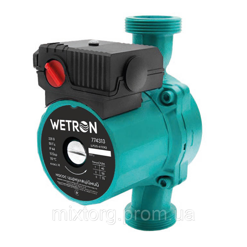 Насос циркуляційний 75Вт Hmax 4м Qmax 45л/хв Ø1½" 130мм зел + гайки Ø1" WETRON (774313) Насос циркуляційний 75Вт Hmax 4м Qmax 45л/хв Ø1½" 130мм зел + гайки Ø1" WETRON (774313)
