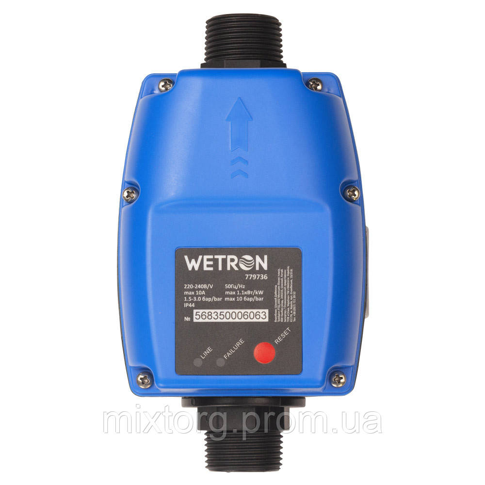 Контролер тиску електронний 1.1кВт Ø1" рег давл вкл 1.0-3.0 бар WETRON (779736) Контролер тиску електронний 1.1кВт Ø1" рег давл вкл 1.0-3.0 бар WETRON (779736)
