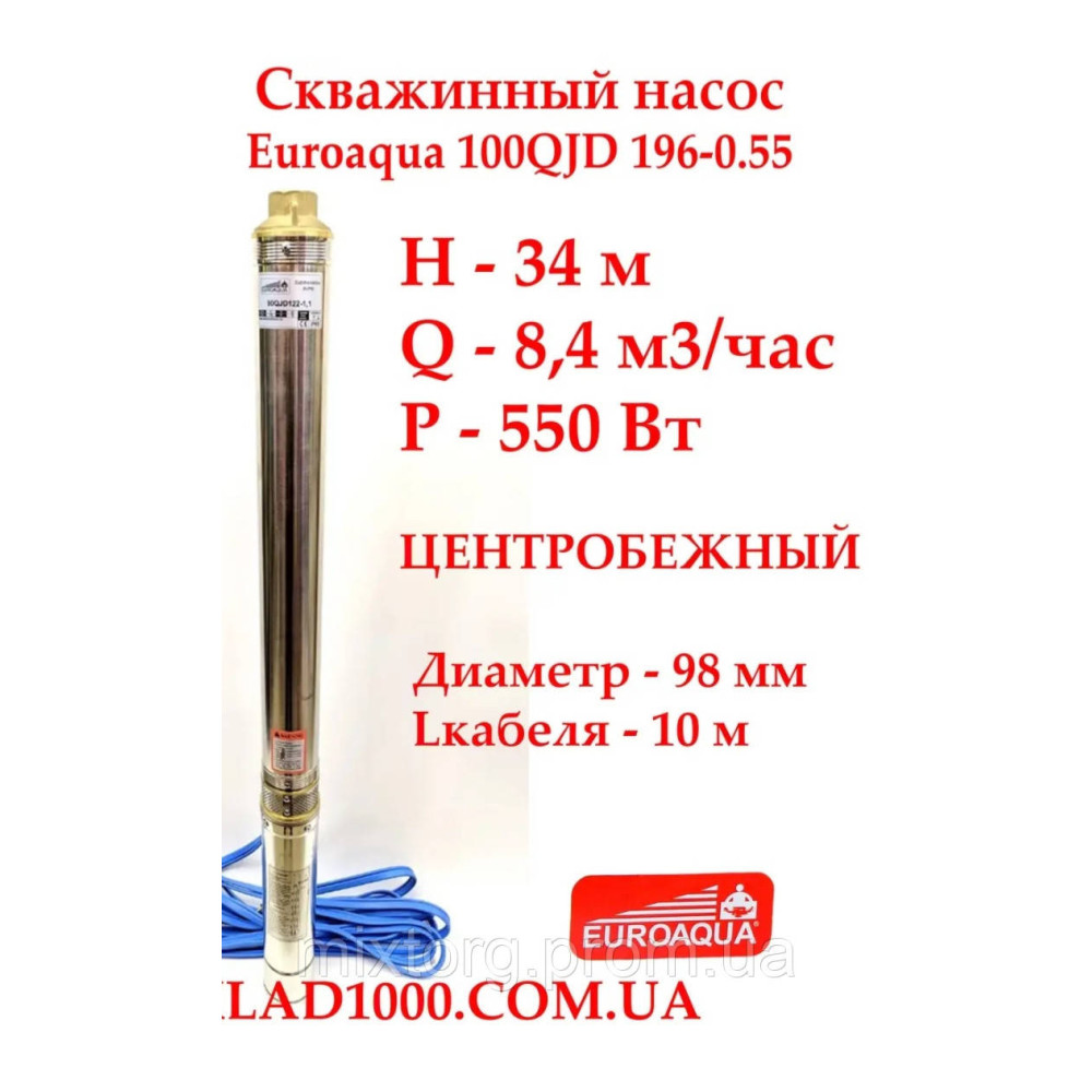 Глибокий заглибний насос EUROAQUA 100 QJD 196 — 0.55 Польща! Глибокий заглибний насос EUROAQUA 100 QJD 196 — 0.55 Польща!